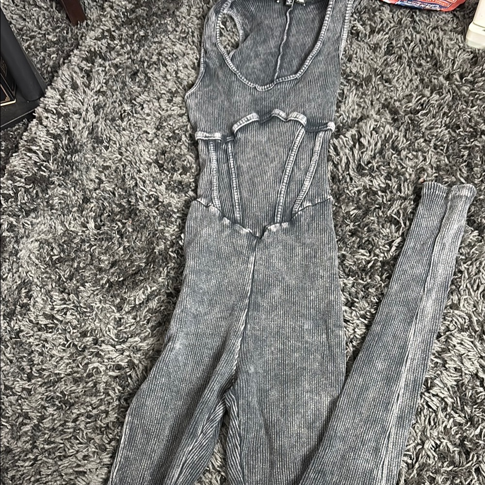 Gray Ribbed Jumpsuit